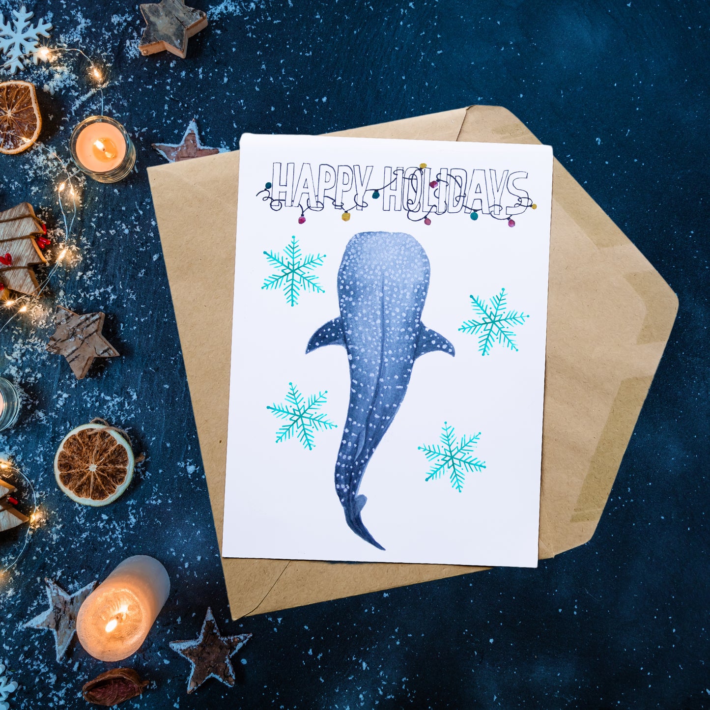 A6 Whale Shark Christmas Card, Pack of 10
